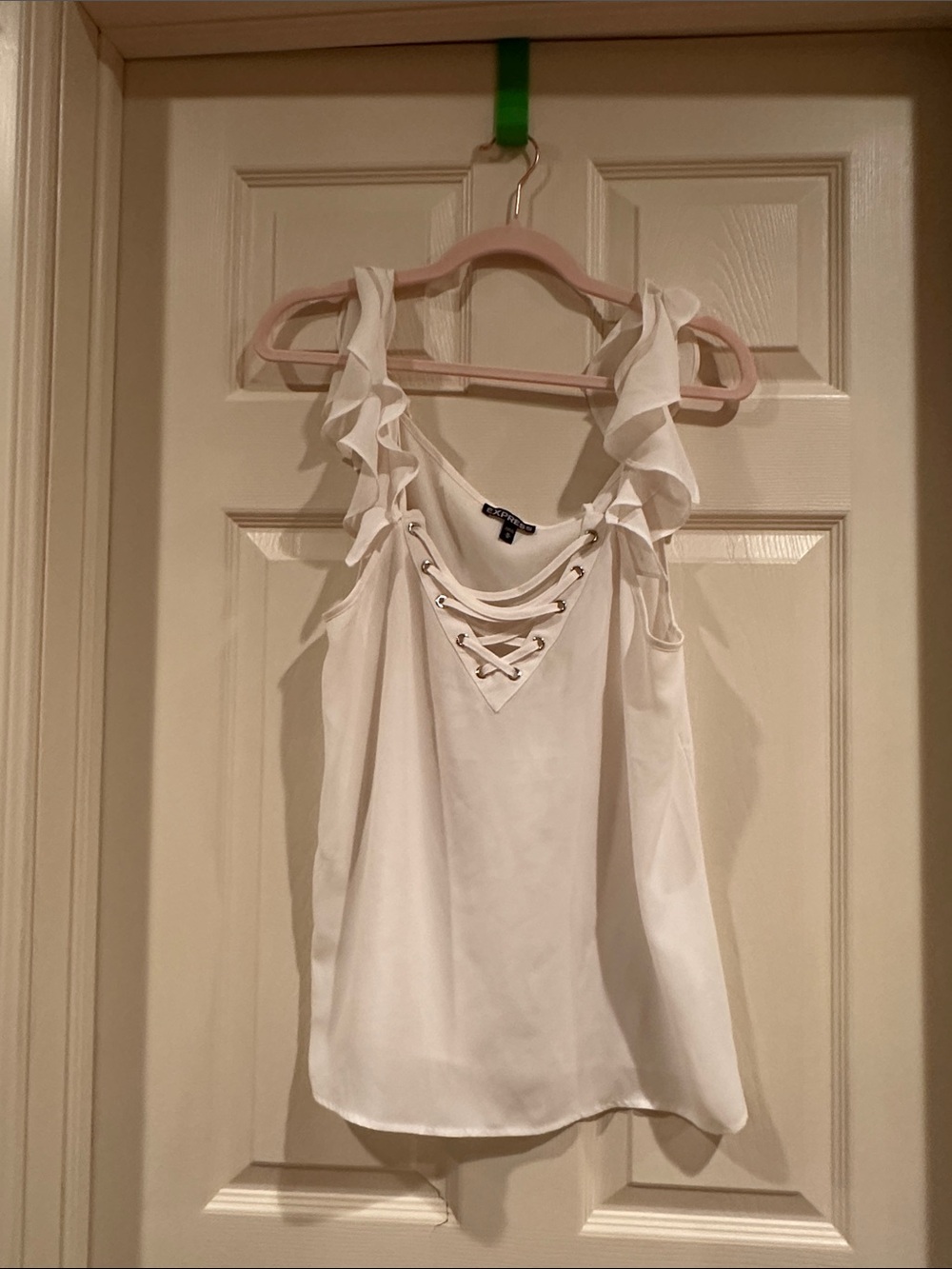 Express White Lace-Up Ruffle Strap Camisole